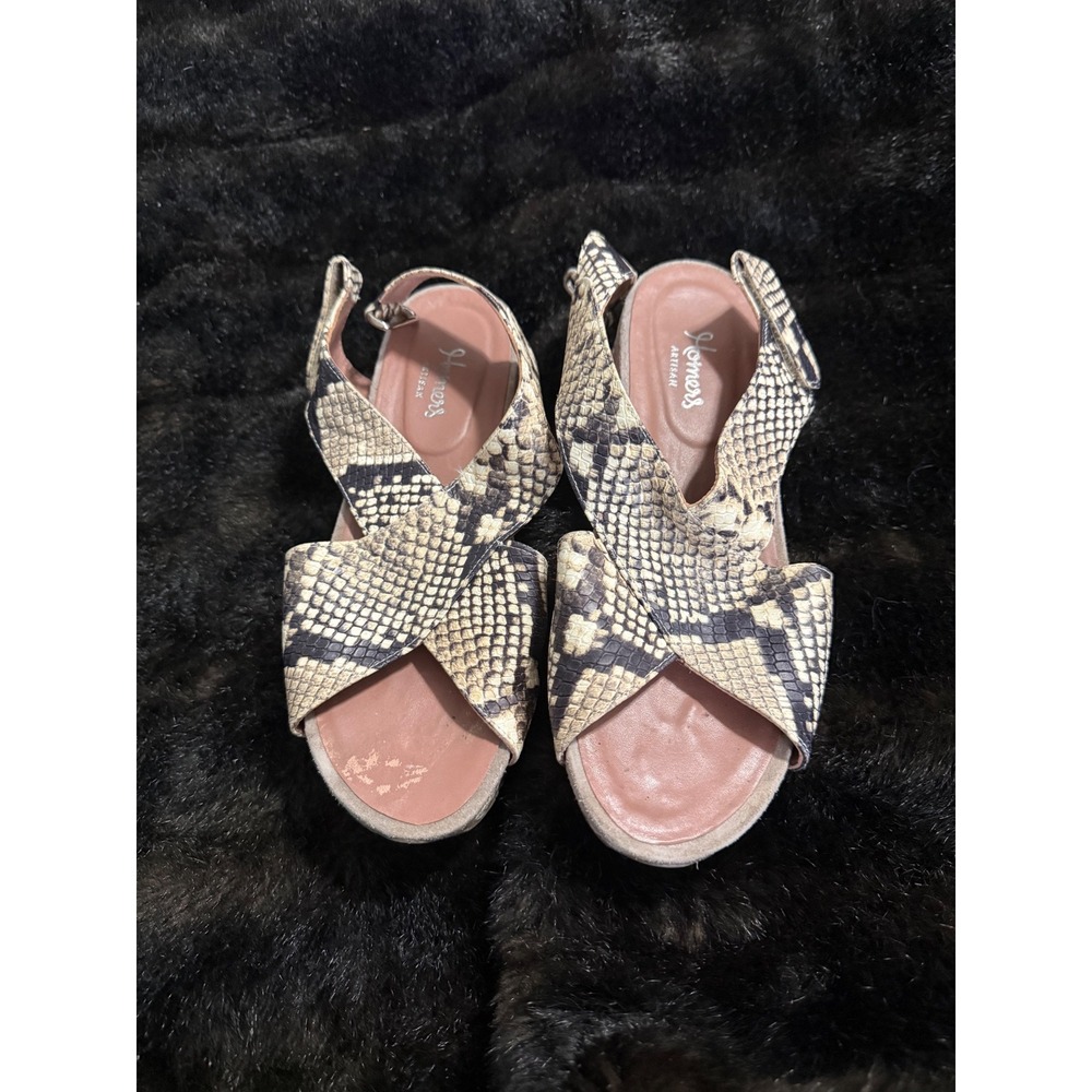HOMERS Artisan Leather Sz 38.5 8.5Snake Print Platform Wedge Sandals shoes